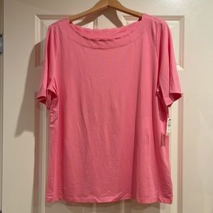 Talbots Pink Short-sleeved T-shirt with Scalloped Neckline, 1X